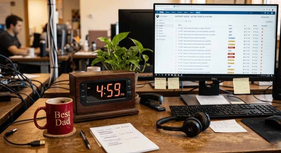 Essay artwork: a support agent's desk